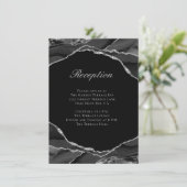 Elegante Silver Foil Black Agate Hochzeitsempfang Begleitkarte (Stehend Vorderseite)