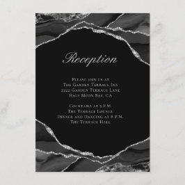 Elegante Silver Foil Black Agate Hochzeitsempfang Begleitkarte