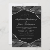 Elegante Silver Foil Black Agate Wedding Einladung (Vorderseite)