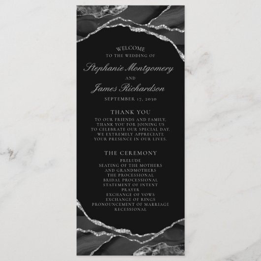 Elegante Silver Foil Black Agate Wedding Programm (Vorderseite)