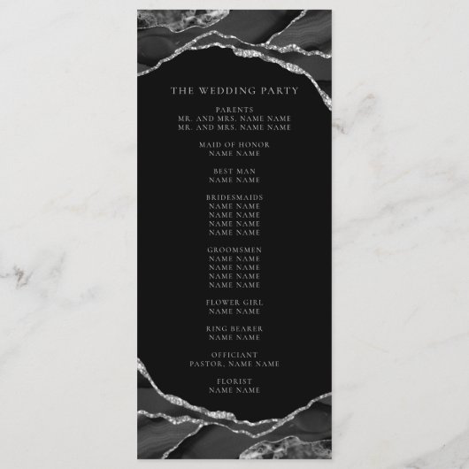 Elegante Silver Foil Black Agate Wedding Programm (Rückseite)