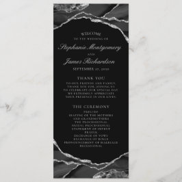 Elegante Silver Foil Black Agate Wedding Programm