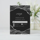 Elegante Silver Foil Black Agate Wedding RSVP Karte (Stehend Vorderseite)