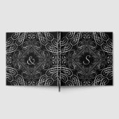 Elegante Silver Foil Look Filigree Scrollwork Schw Gästebuch (Voll)