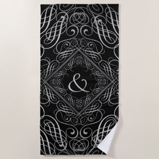 Elegante Silver Foil Look Filigree Scrollwork Schw Strandtuch