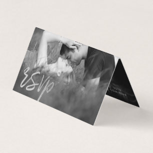 Elegante Silver Foil Script Double Foto RSVP Card Visitenkarten