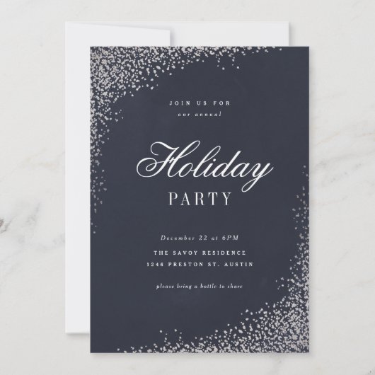 Elegante Silver Foil Script Holiday Party Einladung (Vorderseite)