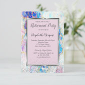 Elegante Silver Frame Confetti Opal Retirement Einladung (Stehend Vorderseite)