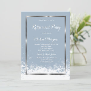 Elegante Silver Frame Dusty Blue Retirement Einladung