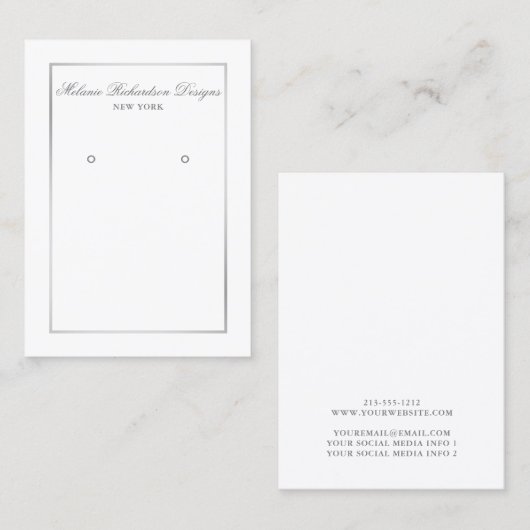 Elegante Silver Frame Earring Display Card Visitenkarte (Vorne/Hinten)