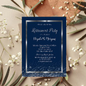 Elegante Silver Frame Navy Confetti Retirement Einladung