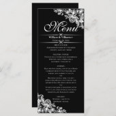 Elegante Silver Frills auf Black Menükarte (Vorne/Hinten)