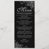 Elegante Silver Frills auf Black Wedding Menükarte (Vorderseite)