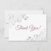 Elegante Silver Frills Dusty Rose auf White Weddin Dankeskarte (Vorderseite)