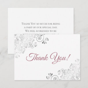 Elegante Silver Frills Dusty Rose auf White Weddin Dankeskarte
