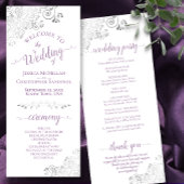 Elegante Silver Frills & Lavender auf White Weddin Programm