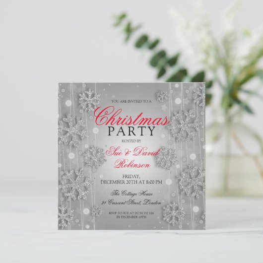 Elegante Silver Glam Weihnachtsfeier Einladung (Stehend Vorderseite)