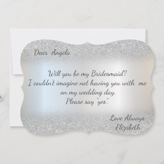 Elegante Silver Glitzer Bokeh Bridesmaid Card Einladung (Rückseite)