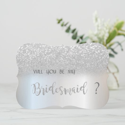 Elegante Silver Glitzer Bokeh Bridesmaid Card Einladung (Stehend Vorderseite)