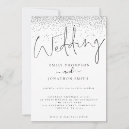 Elegante Silver Glitzer Border Script Wedding Einladung