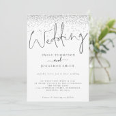 Elegante Silver Glitzer Border Script Wedding Einladung (Stehend Vorderseite)