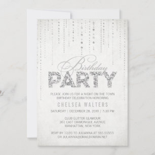 Elegante Silver Glitzer Geburtstagsparty Einladung