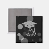 Elegante Silver Glitzer Graduation Cap, Klasse 201 Magnet (Vorderseite/Rückseite)