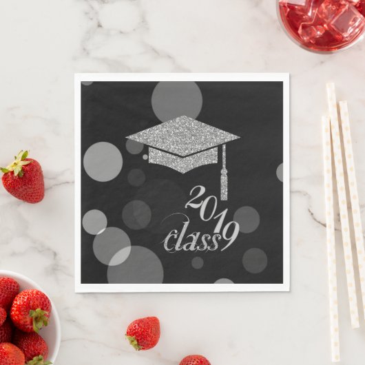 Elegante Silver Glitzer Graduation Cap, Klasse 201 Serviette (Beispiel)
