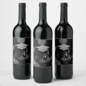 Elegante Silver Glitzer Graduation Cap, Klasse 201 Weinetikett (Flaschen)