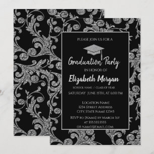 Elegante Silver Glitzer Graduation Cap, Wirbel Einladung