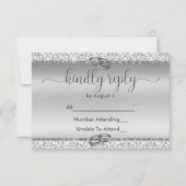 Elegante Silver Glitzer Monogram Wedding RSVP Karte (Vorderseite)