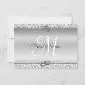 Elegante Silver Glitzer Monogram Wedding RSVP Karte (Rückseite)