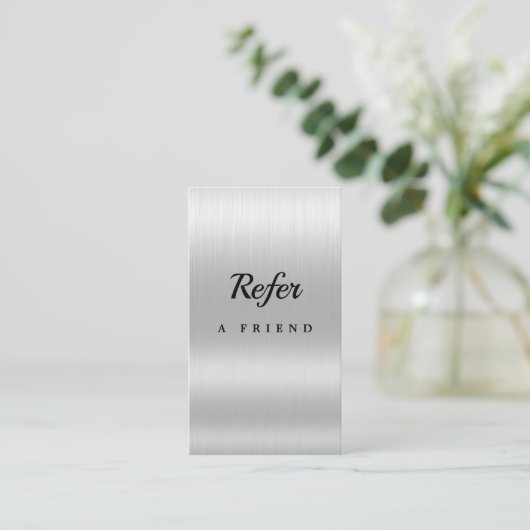 Elegante Silver Glitzer Salon Referenzkarte Empfehlungskarte (Stehend Vorderseite)