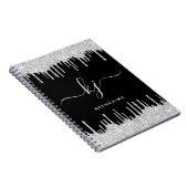 Elegante Silver Glitzer Tropfen 2 Monogramm-Skript Notizblock (Rechte Seite)