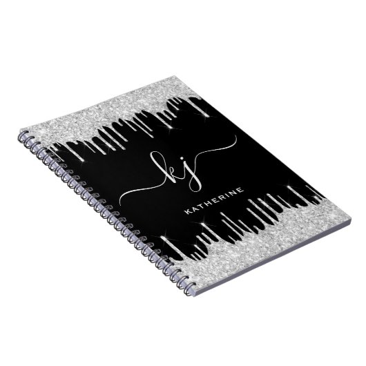 Elegante Silver Glitzer Tropfen 2 Monogramm-Skript Notizblock (Rechte Seite)