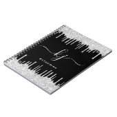 Elegante Silver Glitzer Tropfen 2 Monogramm-Skript Notizblock (Linke Seite)