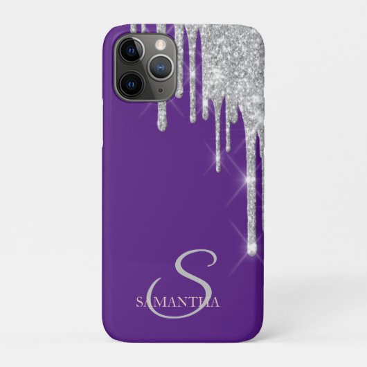 Elegante Silver Glitzer Tropfens Violet Case-Mate iPhone Hülle (Rückseite)