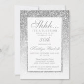 Elegante Silver Glitzer Überraschung Geburtstagspa Einladung (Vorderseite)