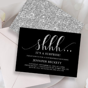 Elegante Silver Glitzer Überraschung Geburtstagspa Einladung