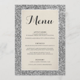 Elegante Silver Glitzer Wedding Menu Card Menükarte
