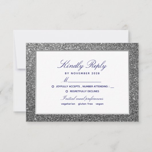 Elegante Silver Glitzer Wedding RSVP Karte (Vorderseite)