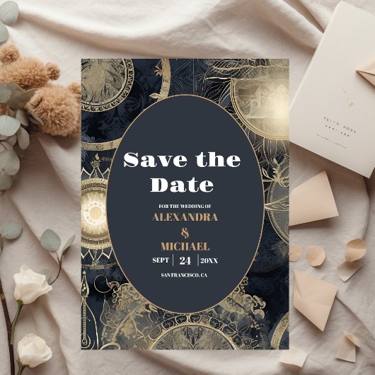 Elegante Silver Gold Celestial Wedding Save The Date