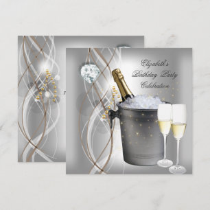 Elegante Silver Gold Champagne Geburtstagsparty Einladung