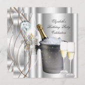 Elegante Silver Gold Champagne Geburtstagsparty Einladung (Vorne/Hinten)
