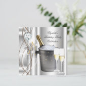 Elegante Silver Gold Champagne Geburtstagsparty Einladung (Stehend Vorderseite)