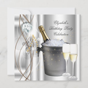 Elegante Silver Gold Champagne Geburtstagsparty Einladung
