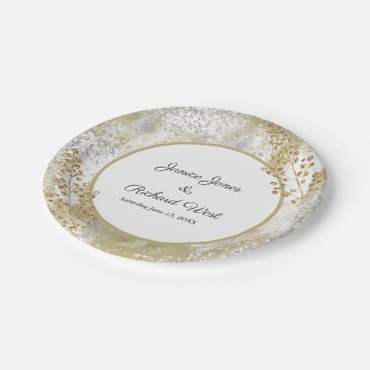 Elegante Silver Gold Frame Custom Wedding Pappteller (Schrägansicht)