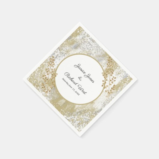 Elegante Silver Gold Frame Custom Wedding Serviette (Ecke)