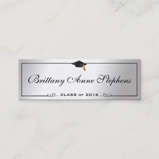 Elegante Silver Graduation Cap Name Card Einlegen Telefonnummerkarte (Vorderseite)