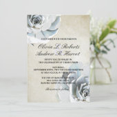Elegante Silver Gray Blue Succulent Vintage Weddin Einladung (Stehend Vorderseite)